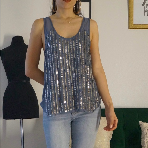 Babakul Blue Embellished Sleeveless Top Scoop Neckline Size XS - Picture 1 of 7